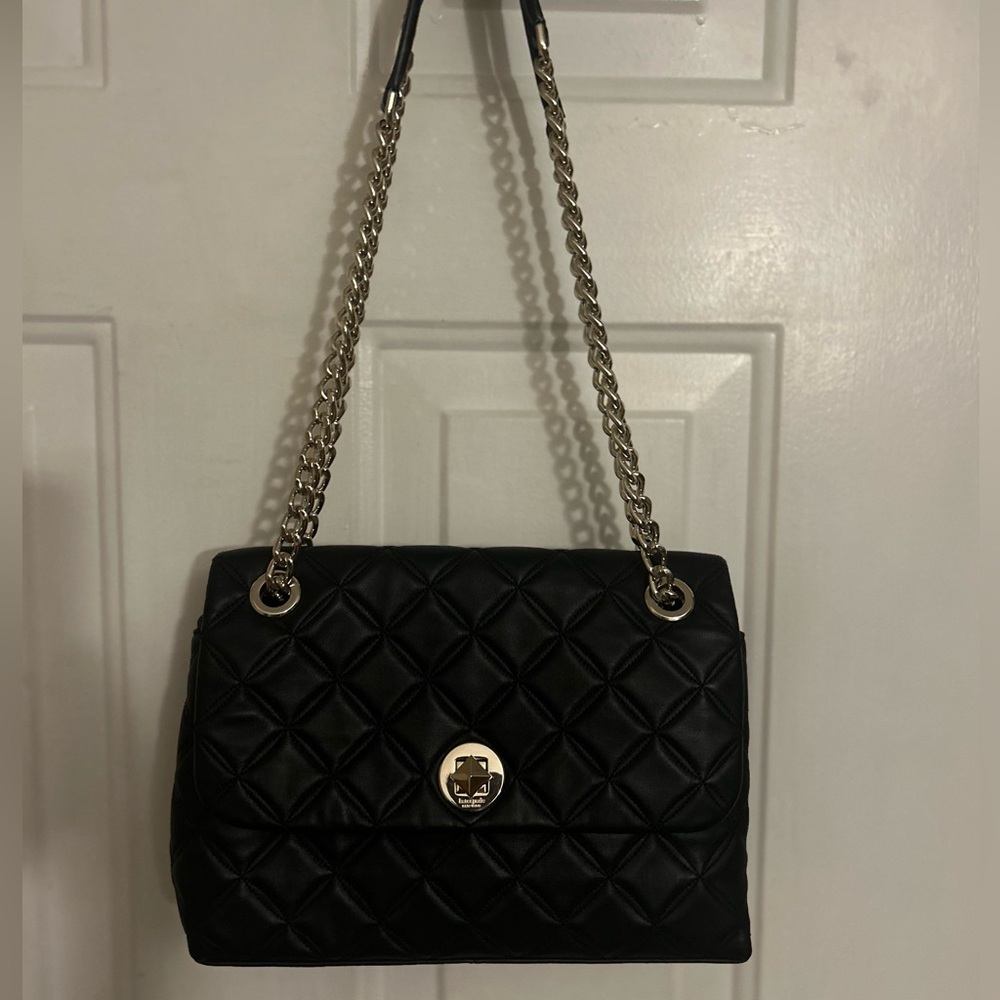 Kate Spade Black Quilted Leather Shoulder Bag Gold Hardware